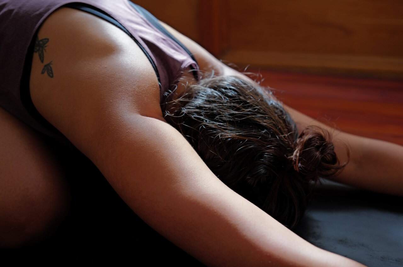 Yoga Childs Pose Balasana Practitioner Tattoo Relaxation Mauve Top - integrative healthcare treatment at Healers Clinic Dubai